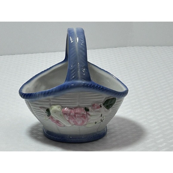 Unmarked Other - Vintage Small Blue & White Multicolor Fruit Ceramic Basket‎ Candy Dish